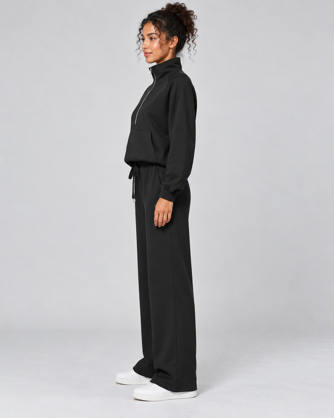 SOFI half zip sweatshirt and wide leg trousers set - black - side