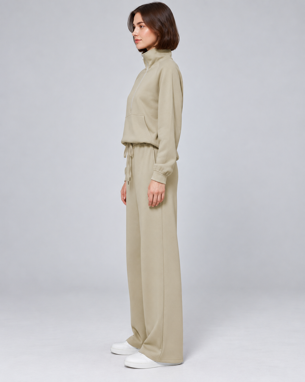 SOFI half zip sweatshirt and wide leg trousers set - khaki - side