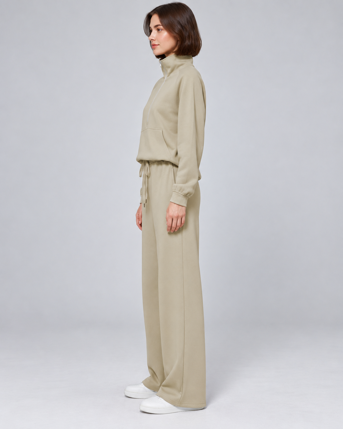 SOFI half zip sweatshirt and wide leg trousers set - khaki - side