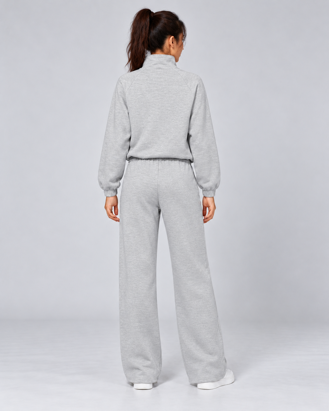 SOFI half zip sweatshirt and wide leg trousers set - light grey - back