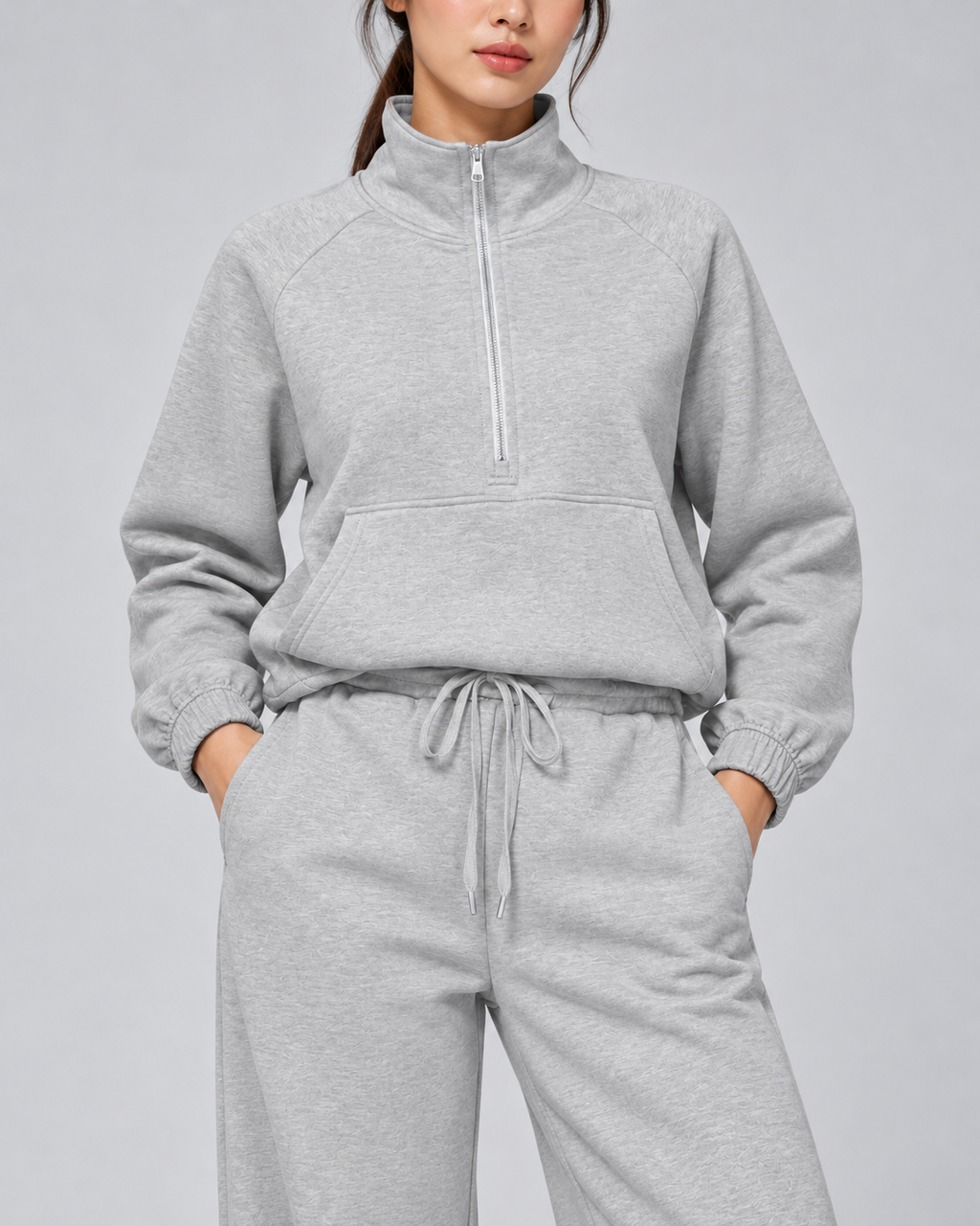 SOFI half zip sweatshirt and wide leg trousers set - light grey - fabric detail