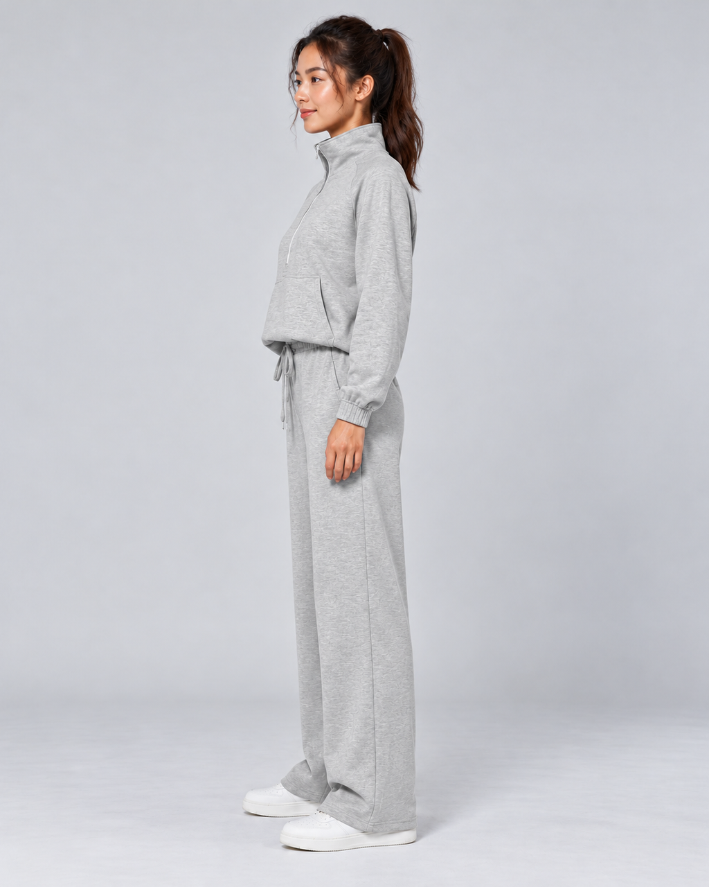 SOFI half zip sweatshirt and wide leg trousers set - light grey - side