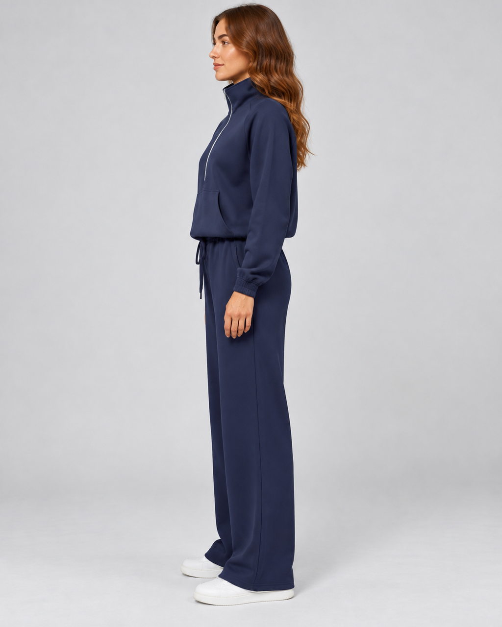 SOFI half zip sweatshirt and wide leg trousers set - navy blue - side