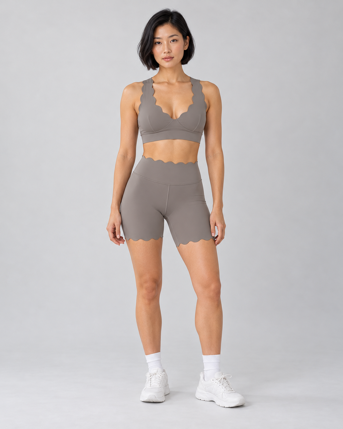 TYLA almond-sauce coordinated top and shorts — front view