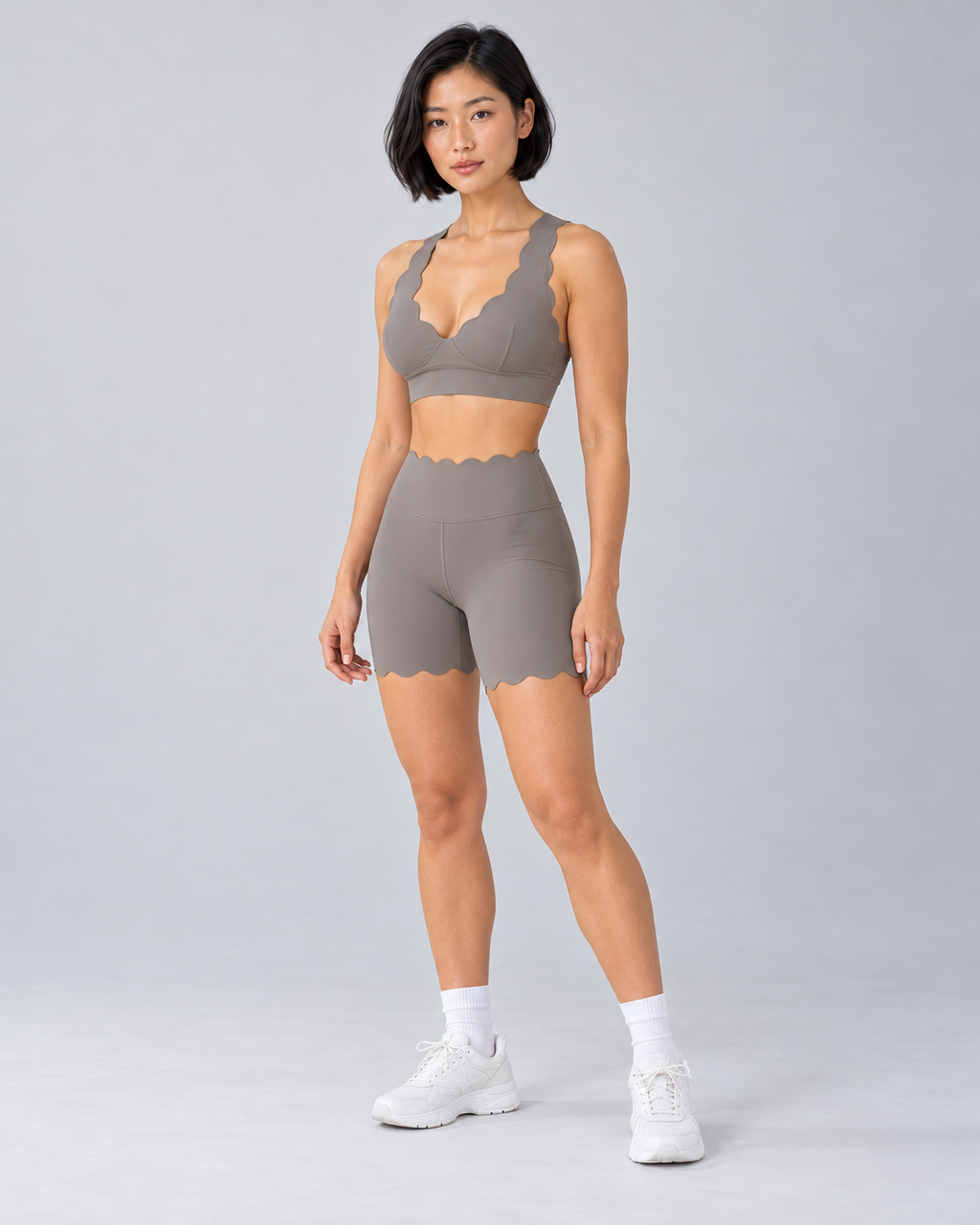 TYLA almond sauce coordinated top and shorts — three quarter view