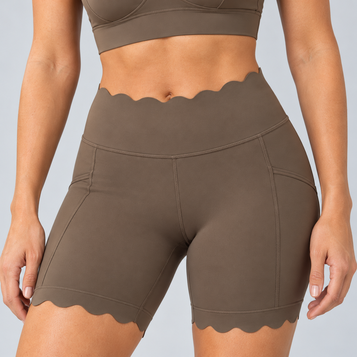 TYLA green olive coordinated top and shorts — fabric detail view