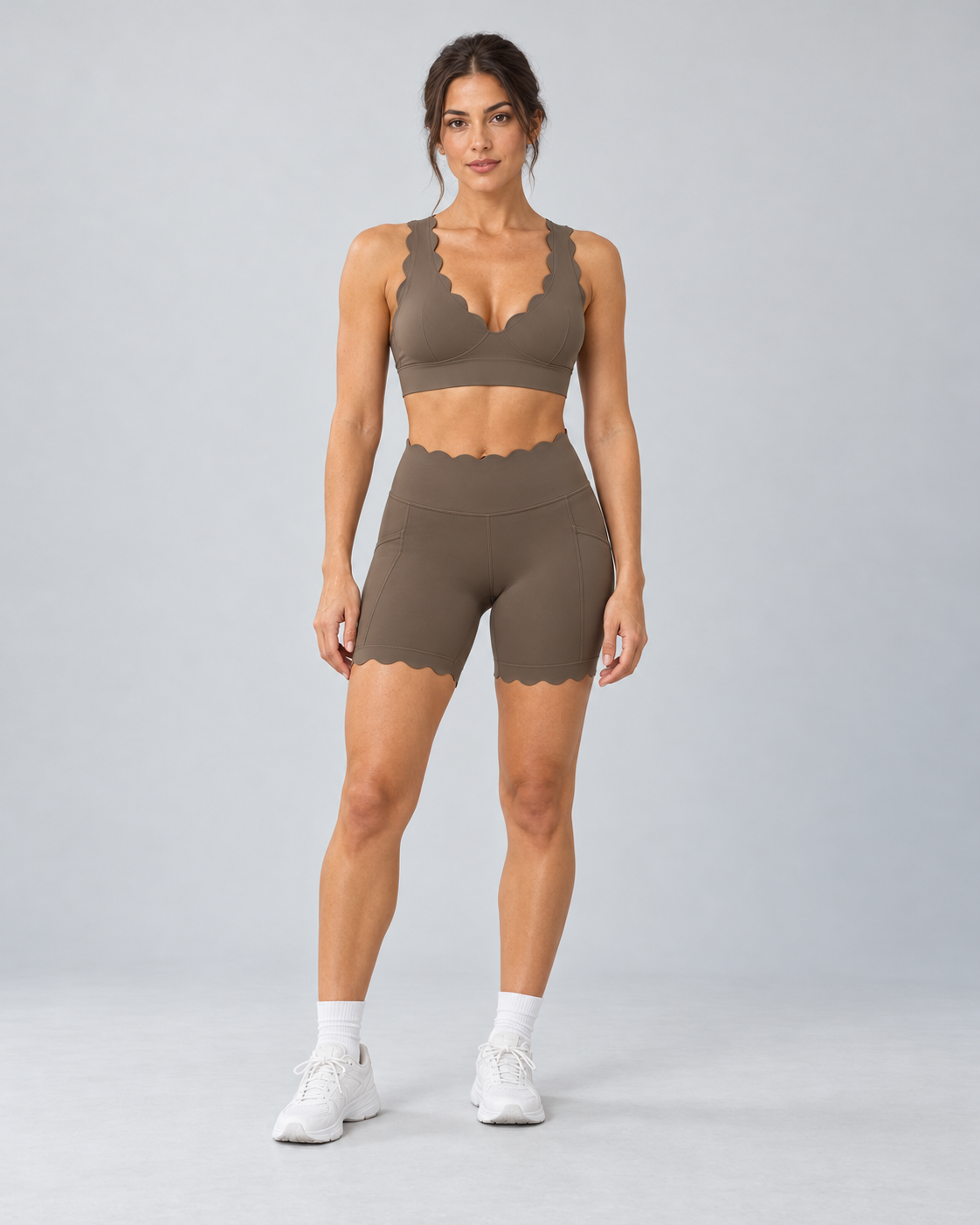 TYLA green-olive coordinated top and shorts — front view