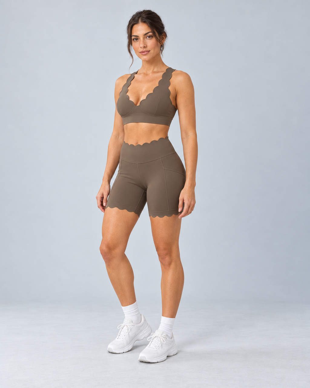 TYLA green olive coordinated top and shorts — three quarter view